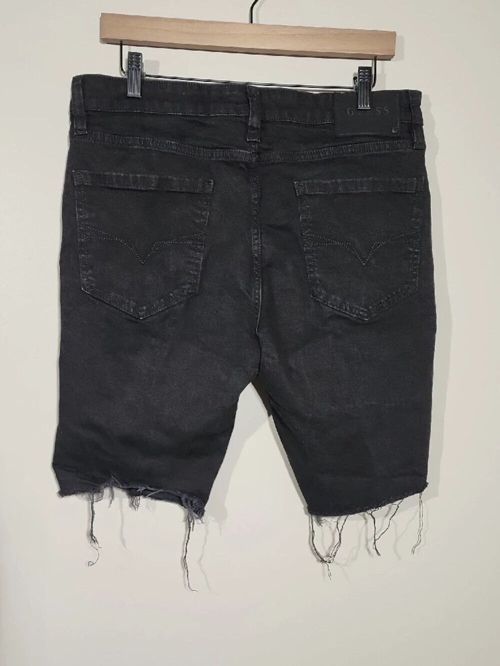GUESS Black Distressed Ripped Denim Shorts